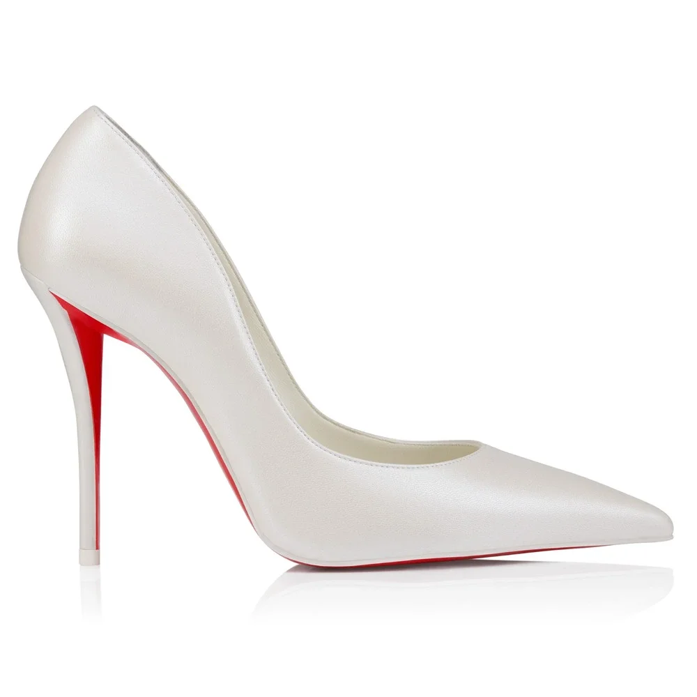 Christian Louboutin Miss Z 100 Nappa Perle Bianco White Pointed Heel Pump 40.5